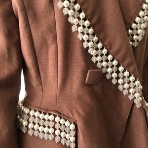 Vintage linen/poly jacket with fringe pearls